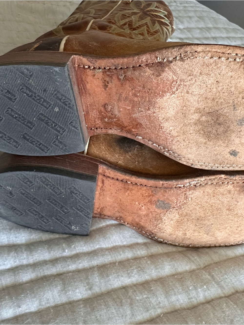 Tony Lama Brown Leather Western Heeled Boots with Green Stitching - Picture 8 of 10
